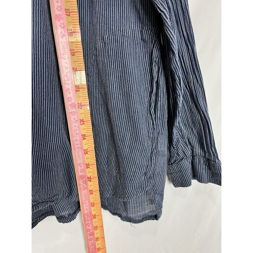 Free People Boho Tunic Top Blue Stripe Floral Sheer Yoke Long Sleeve Size S - Picture 8 of 11